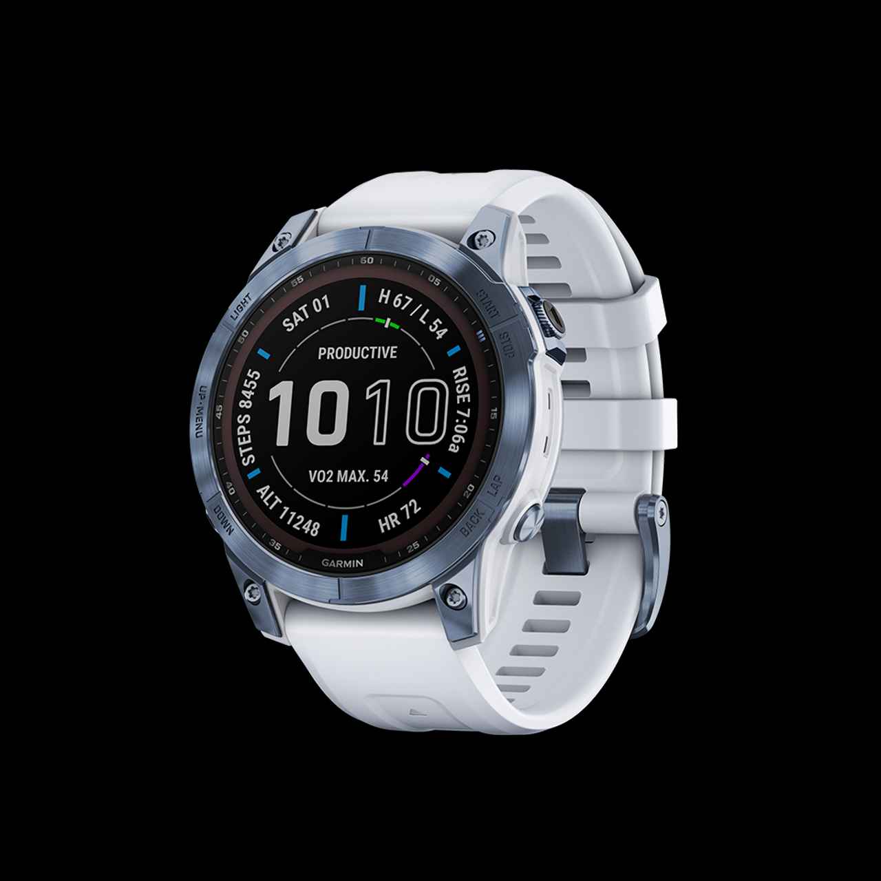 Garmin Fenix 7 Sapphire Solar - Mineral Blue DLC Titanium with Whitestone Band