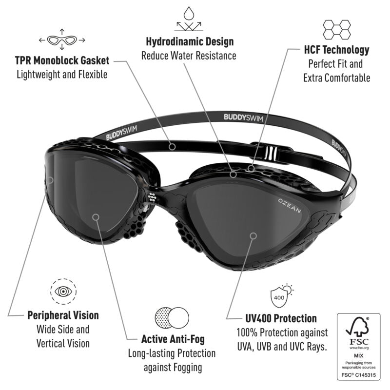 Buddyswim Goggles Ozean Black/Smoke