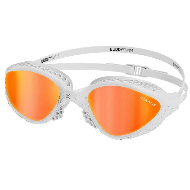 Buddyswim OzeanX Swim Goggles – White / Orange Mirror