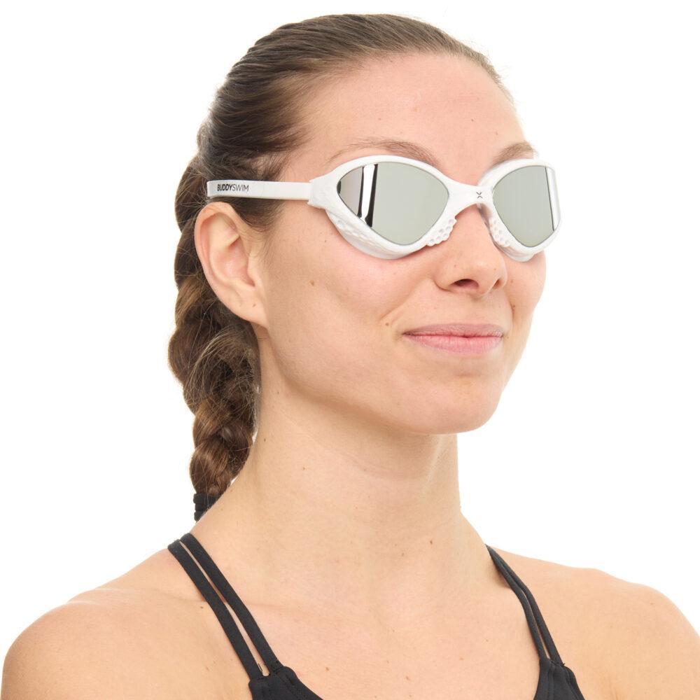 Buddyswim OzeanX Swim Goggles – White / Silver Mirror