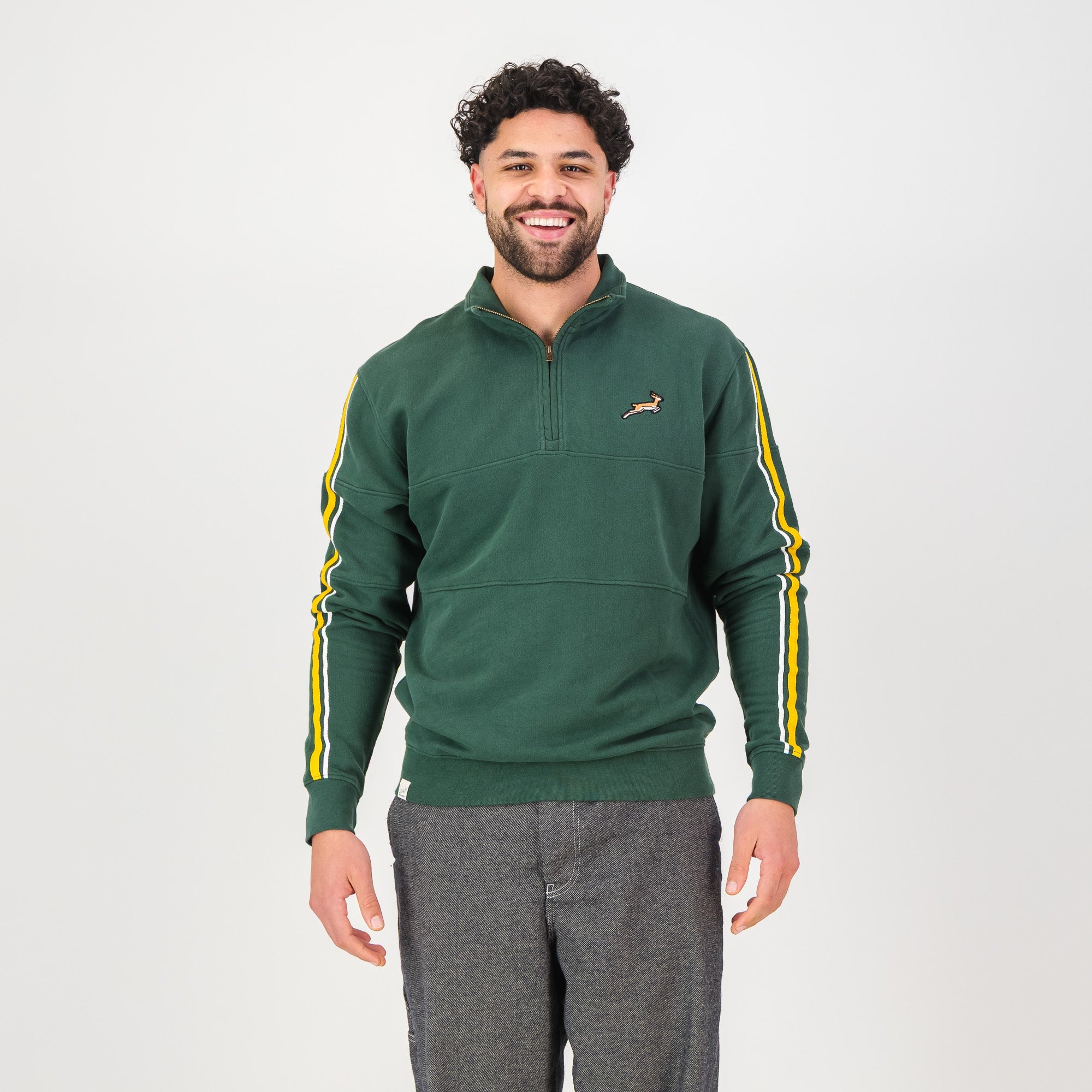 Springboks Twill SLV Quarter Zip Sweat-OS Green