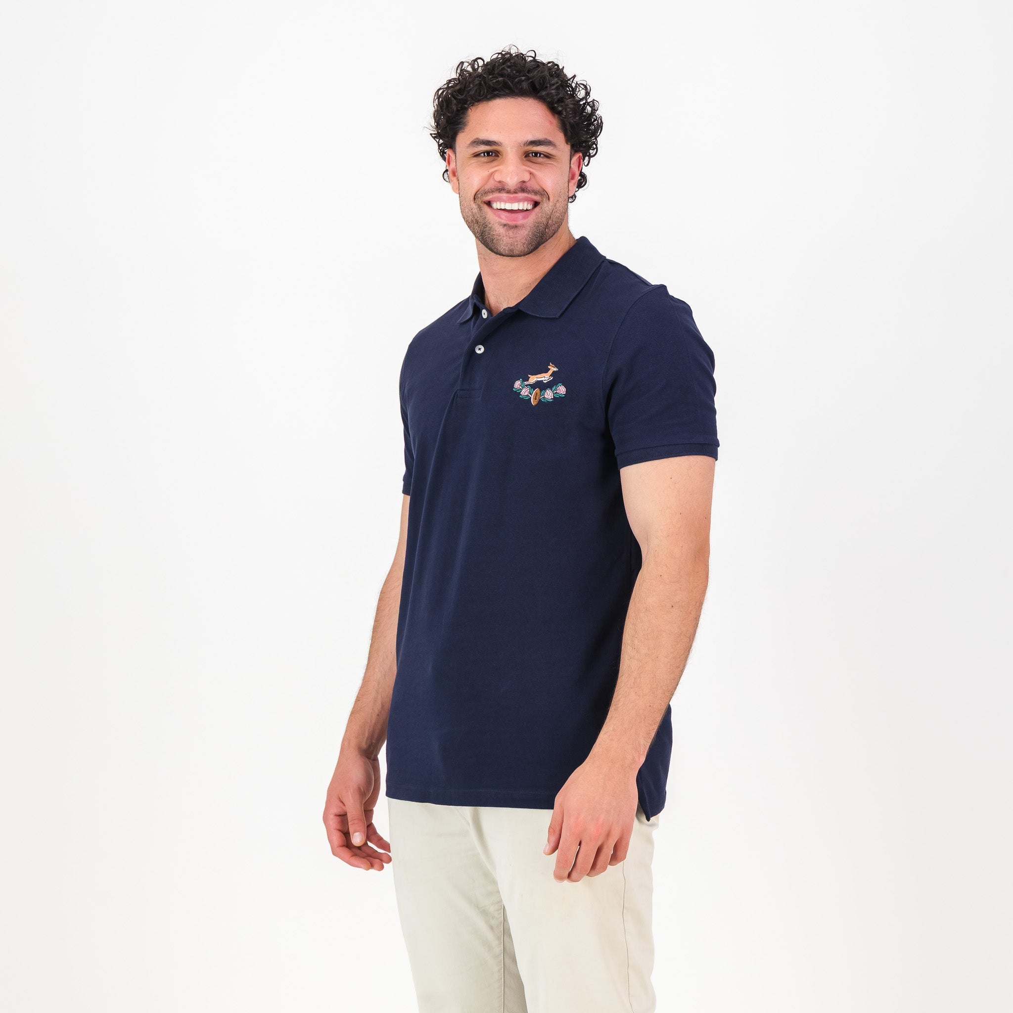 Springboks Vintage SB EMB 2 B SS Polo - Navy