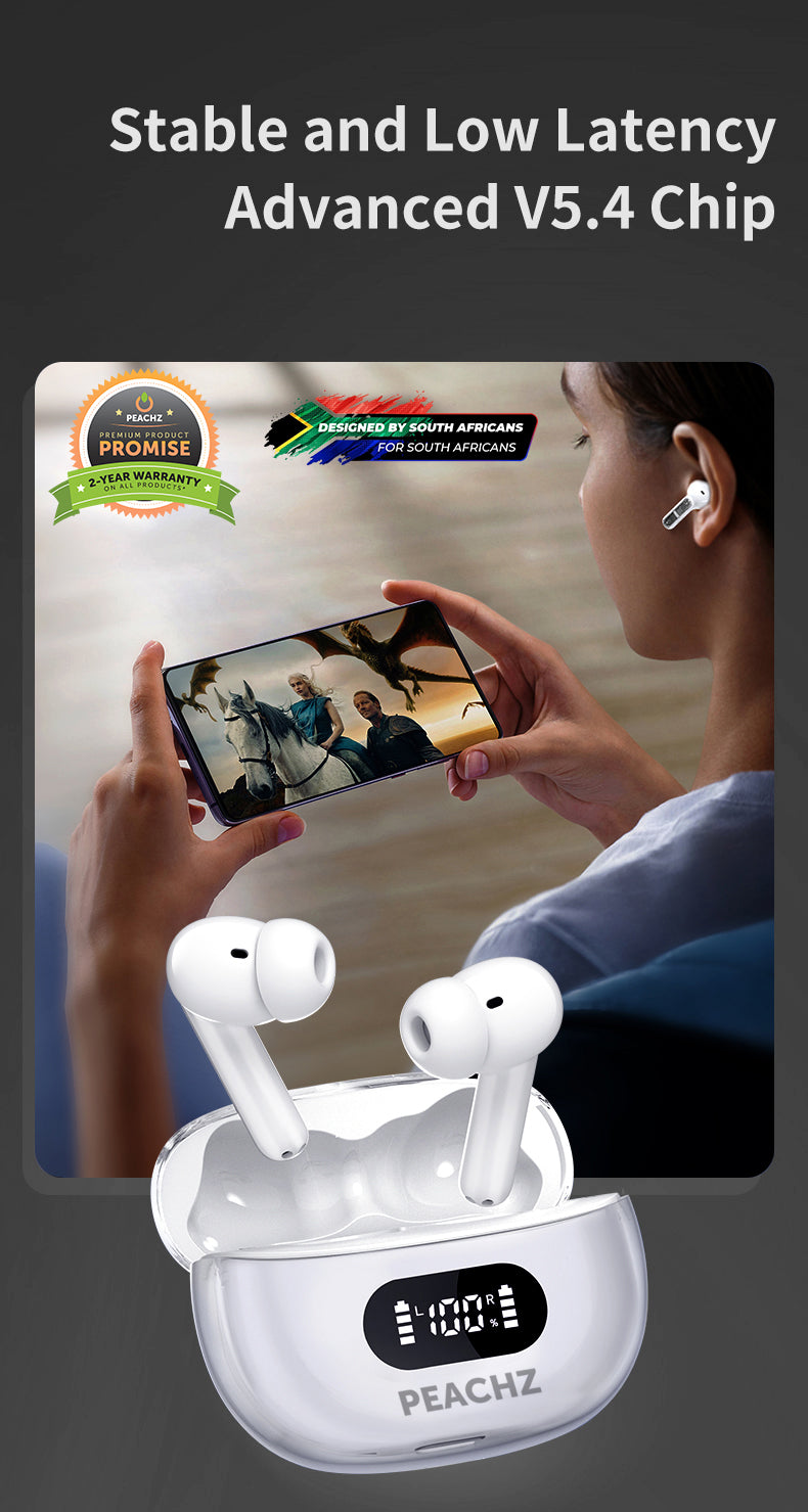 PEACHZ Pro Wireless Earbuds TWS-4 ENC Noise-Cancelling Mic White