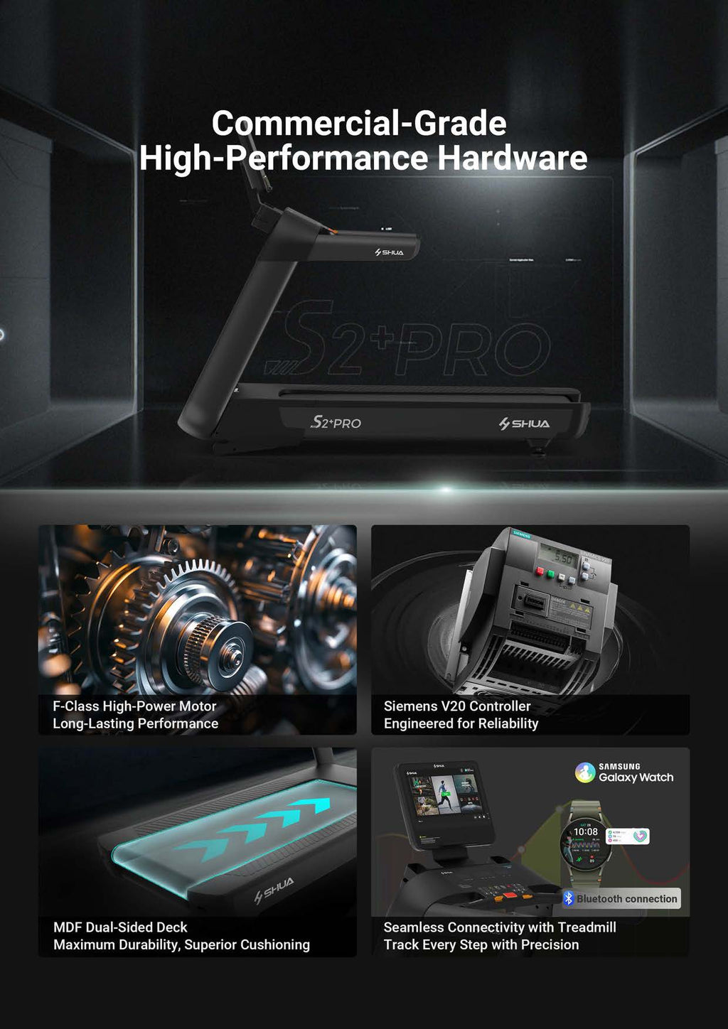 Shua S2+ Pro Commercial Treadmill - 21.5” Touch Screen (7 Year Warranty)