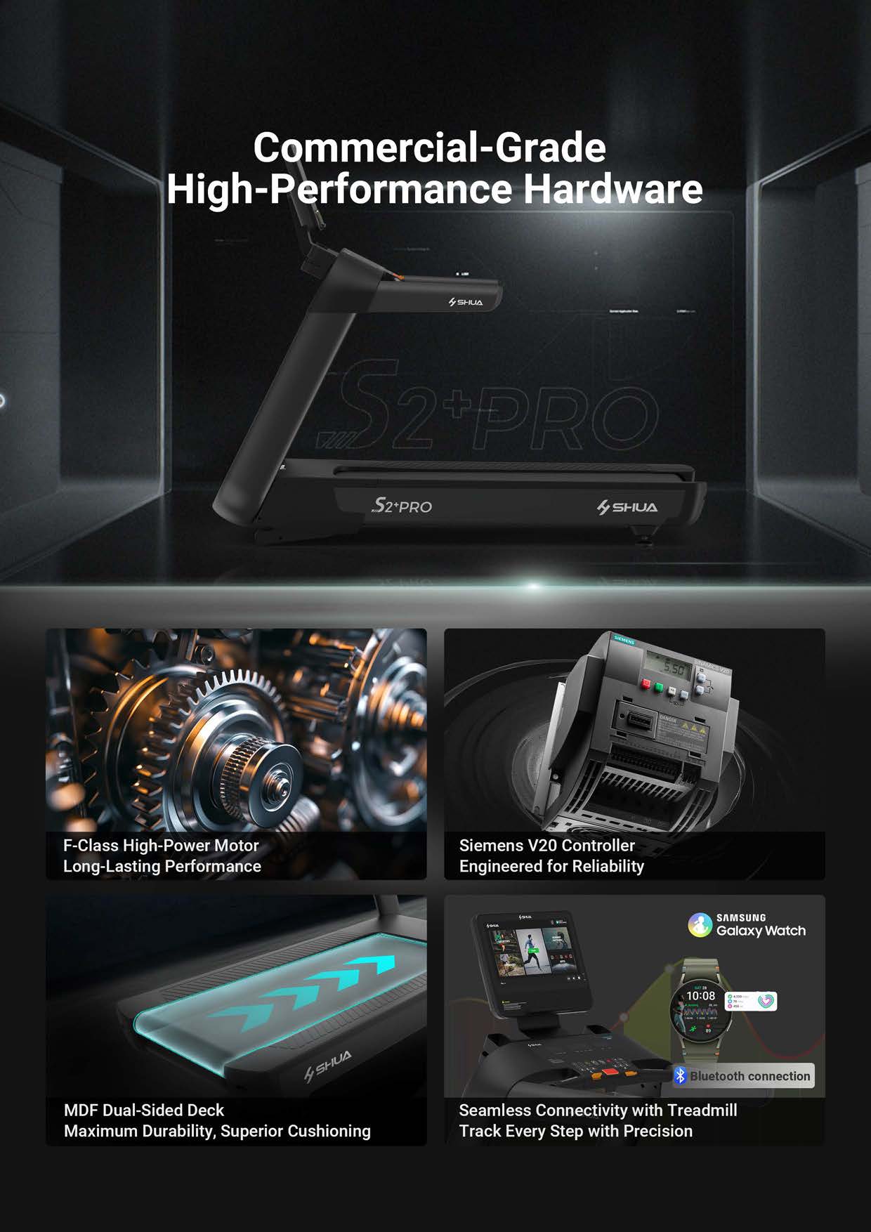 Shua S2+ Pro Commercial Treadmill - 21.5” Touch Screen (7 Year Warranty)