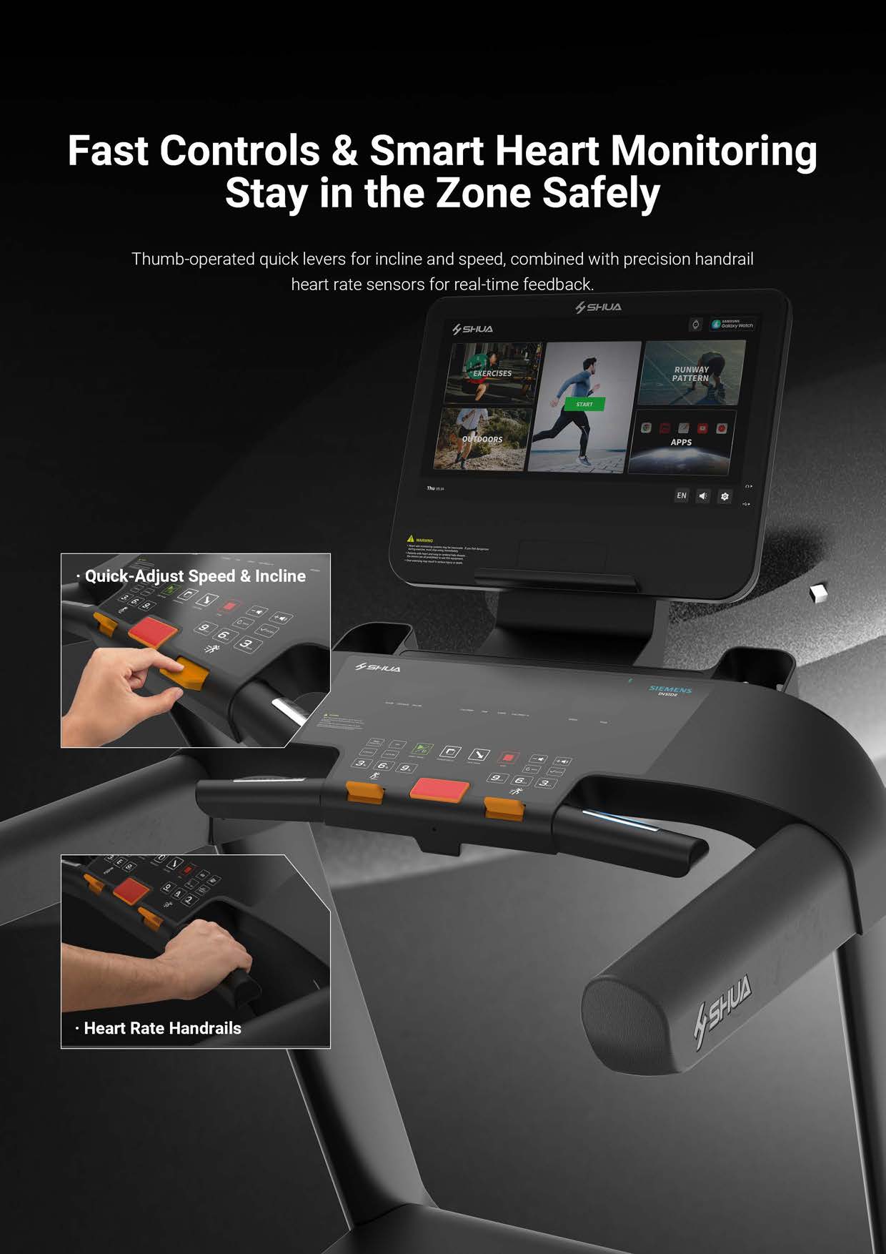 Shua S2+ Pro Commercial Treadmill - 31.5” Touch Screen (7 Year Warranty)