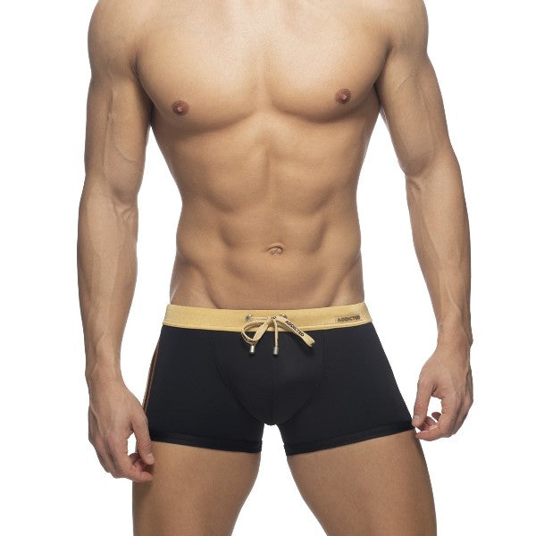 ADDICTED BLACK STRIPED SWIM TRUNK - GOLD