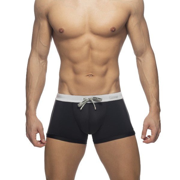 ADDICTED BLACK STRIPED SWIM TRUNK - SILVER